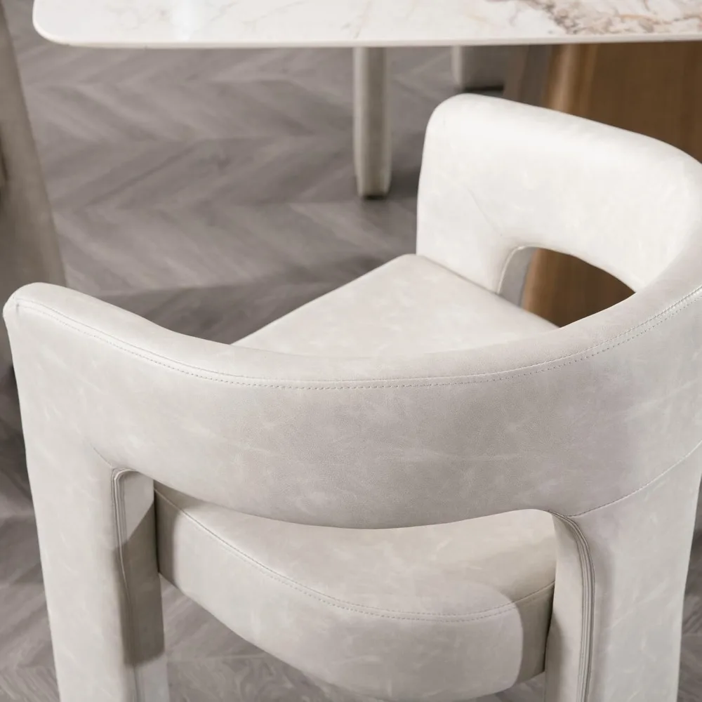 set of 6 modern pu leather upholstered dining chairs with open-back, cute barrel side chairs kitchen armchair accent chairs for