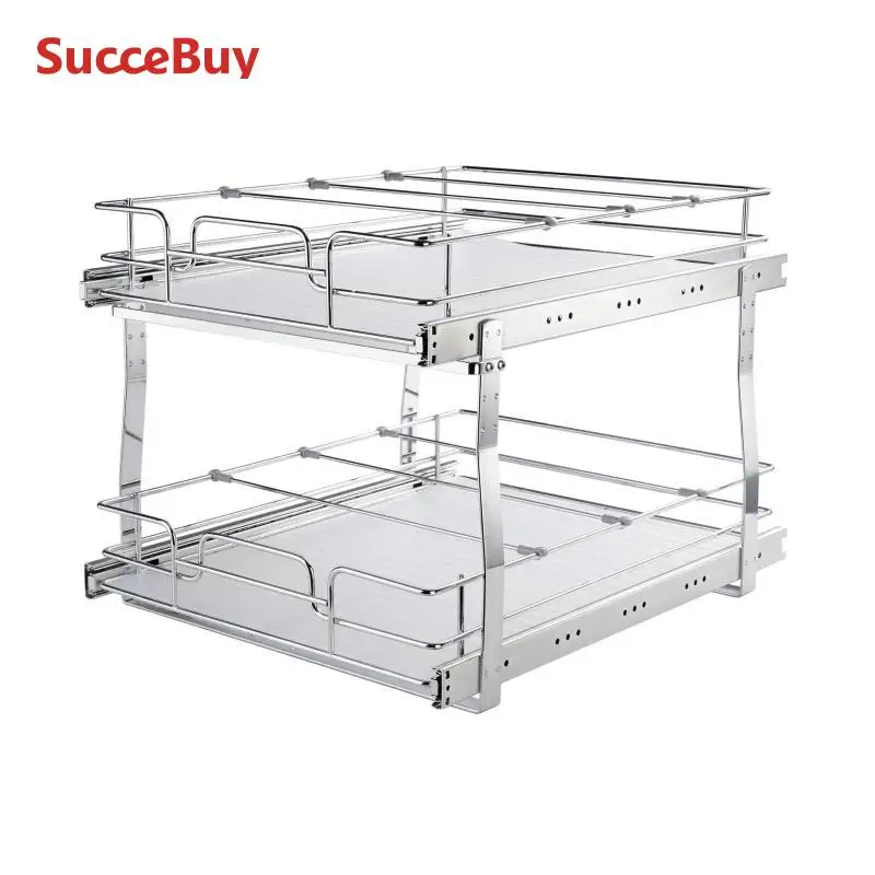 Pull Out Cabinet Organizer Chrome-Plated Steel Roll Out Drawers Sliding Drawer Storage for Inside Kitchen Cabinet drawer organizer