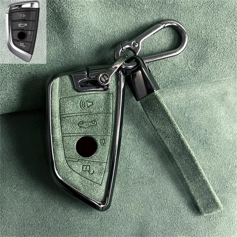 HIBEYO Custodia Per Chiave BMW In Lega Di Zinco E Pelle - Protezione Antiurto Con Portachiavi - Colore Nero - Compatibile Serie 1-7, X1-X6