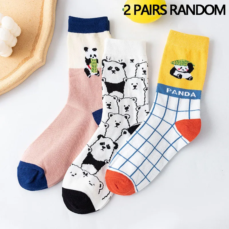 2 Paia Calzini Donna In Cotone Con Stampa Divertente - Taglia EU 37-43, Motivi Cartoon, Per Sport, Casual, Viaggi, Regalo Ideale