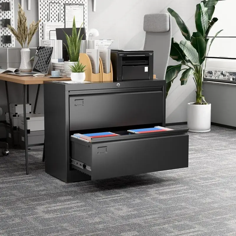 2 Drawer Wide Lateral File Cabinet, Metal Filing Cabinet with Lock, Suitable for Home Office School Hanging Files Letter/Legal