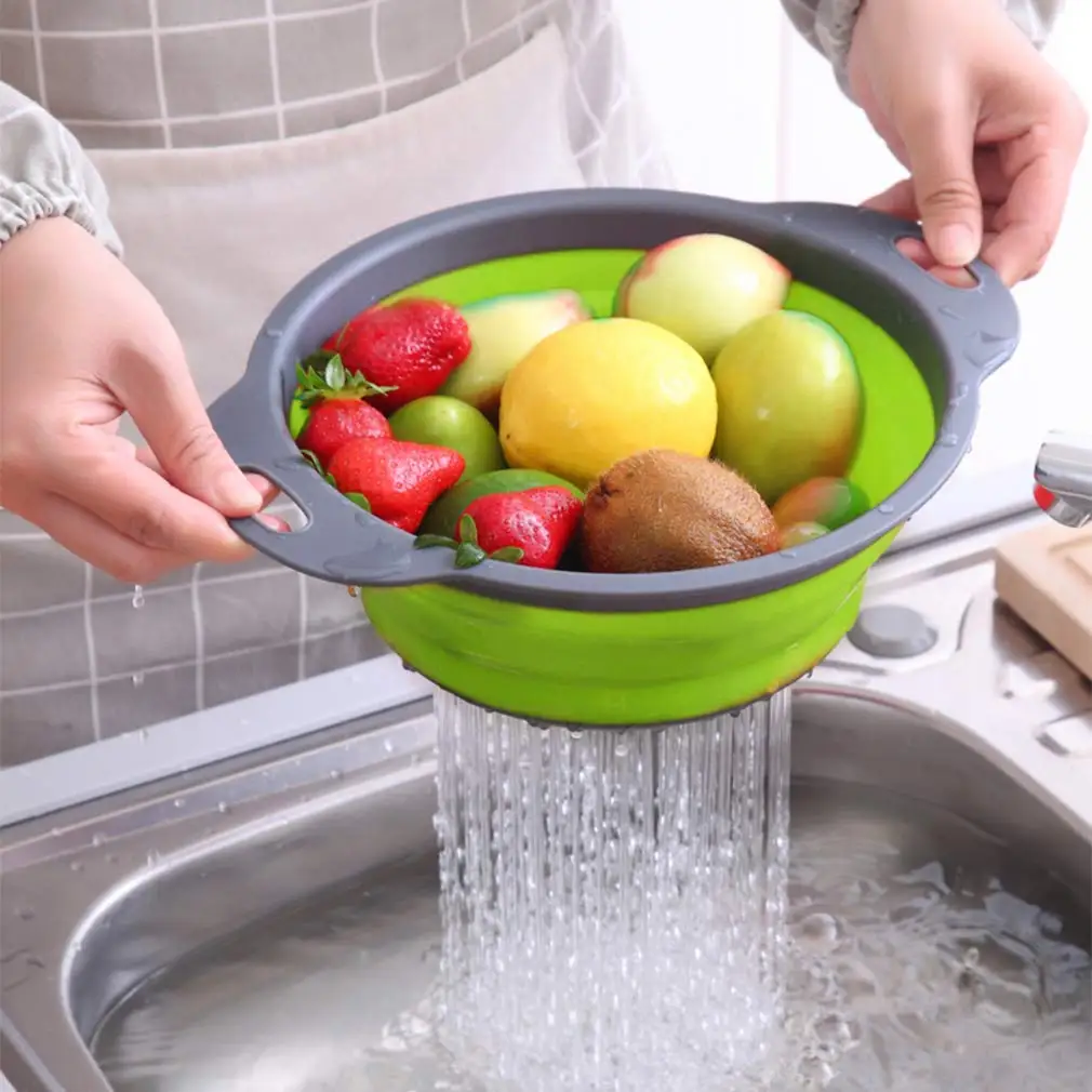 Folding Round/Square Space-save Silicone Drain Basket Fruit Vegetable Washing Basket Strainer Collapsible Drainer Kitchen Tool