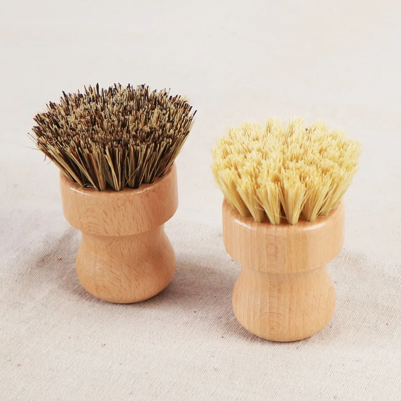 TONAUP Spazzola per piatti in bambù, spazzola rotonda da cucina, in legno, spazzola per lavare il palmo, spazzola per la pulizia di pentole, padelle, piatti e posate