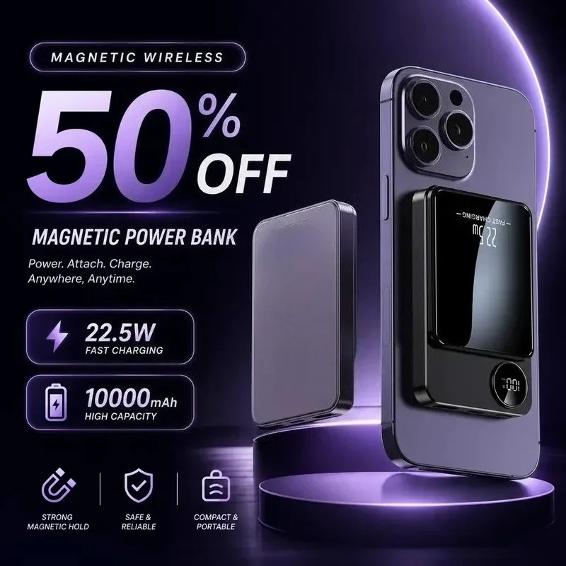 20000mAh 5V 휴대용 마그네틱 보조배터리 (아이폰 12, 13, 14, 15 시리즈..