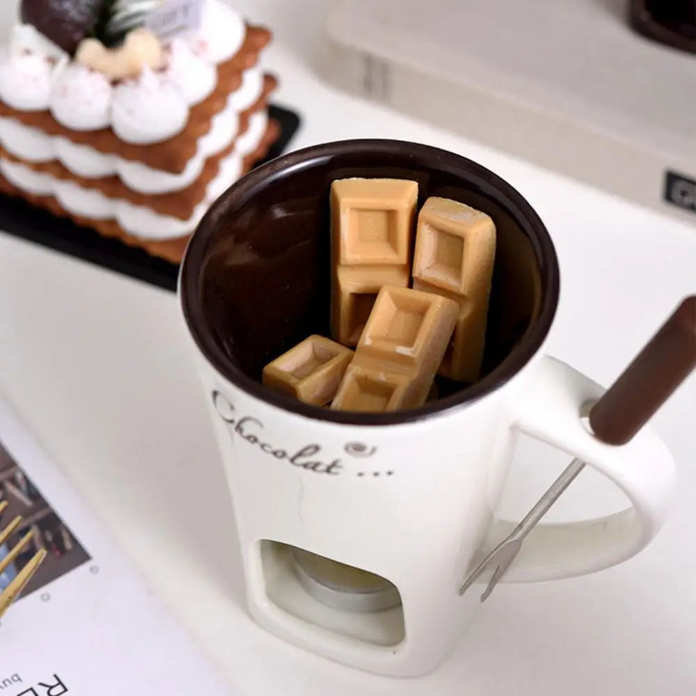 Description Picture 5 of itemMini Fondue Set with Candle and fork Ceramic Fondue Pot Cheese Chocolate Melting Hot Pot Butter Warmer Chocolate Melting Cup