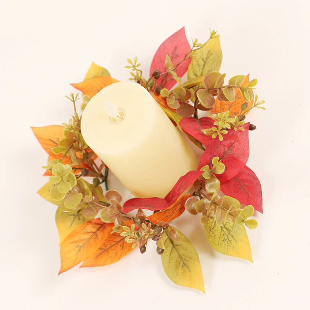 

Artificial Candle Holder Rings With Maple Leaf Outer Diameter 20cm For Thanksgiving Harvest Table Centerpieces Halloween Decor