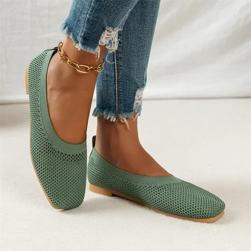 2024 WOMEN FLATS Spring Autumn Fashion Round Head Solid Light Mouth Candy Mesh Breathable Large Women's Flat Shoes Single Shoe 3