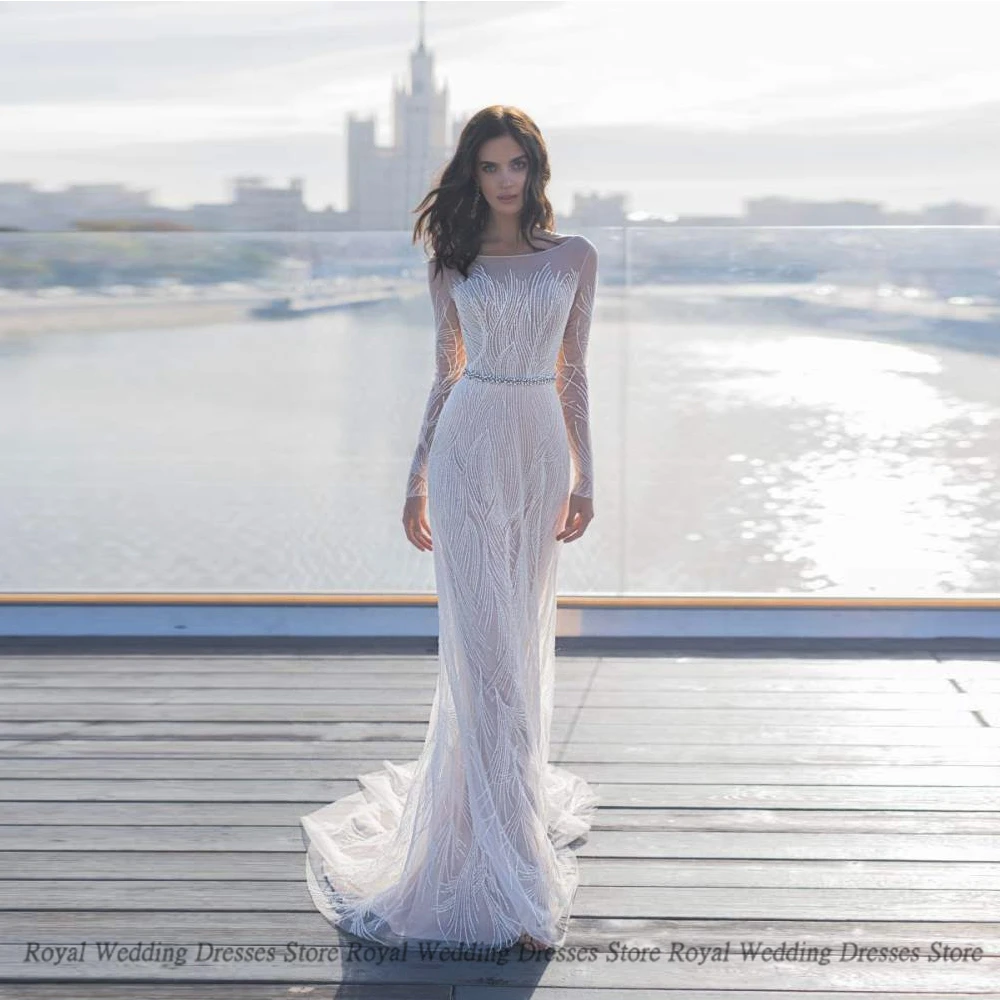 

Sexy Mermaid Wedding Lace Handmade Flower Print Tulle Applique Satin 2022 Floor Length Beading High Quality Gowns Robe De Ma