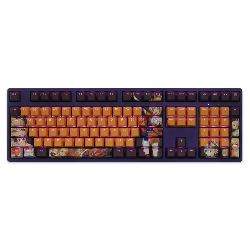 Chaves Naganohara Yoimiya Pbt Dye Substituiu Teclas Tecla Caps Oem Perfil dos Desenhos Animados Anime Gaming Backlit Keycap para Genshin Impacto 108 - Imagem 3