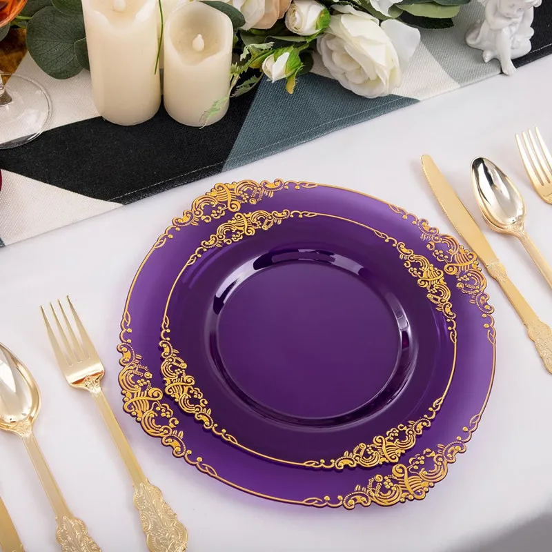 Purple Plastic Plates 50pc For Parties Weddings