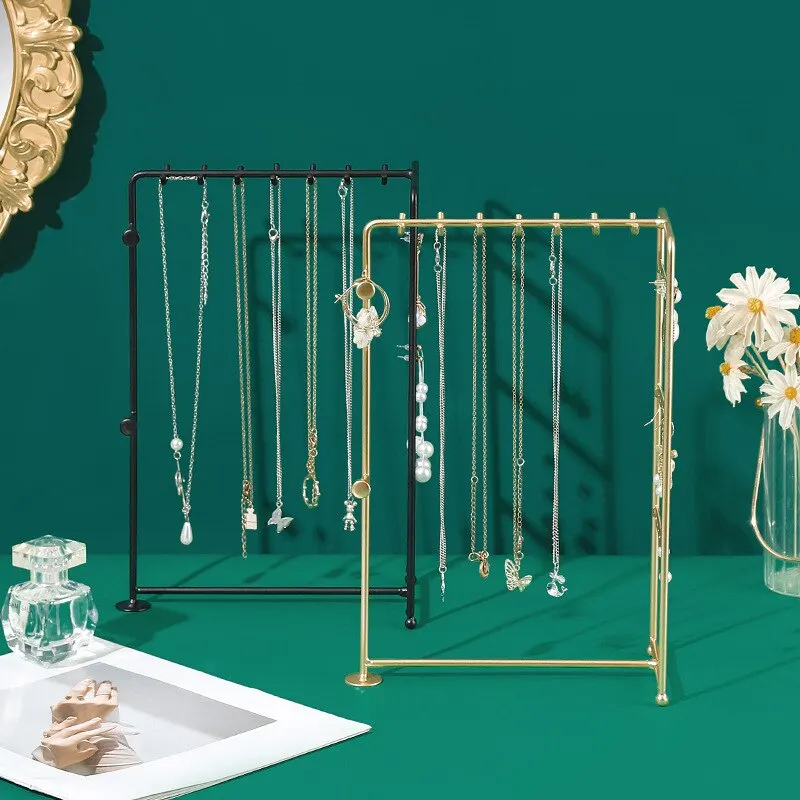 

Table Hanging Jewelry Organizer Jewelry Stand Holder Display Stand with Jewelry Tray Base Gold Metal Frame Rack Holder