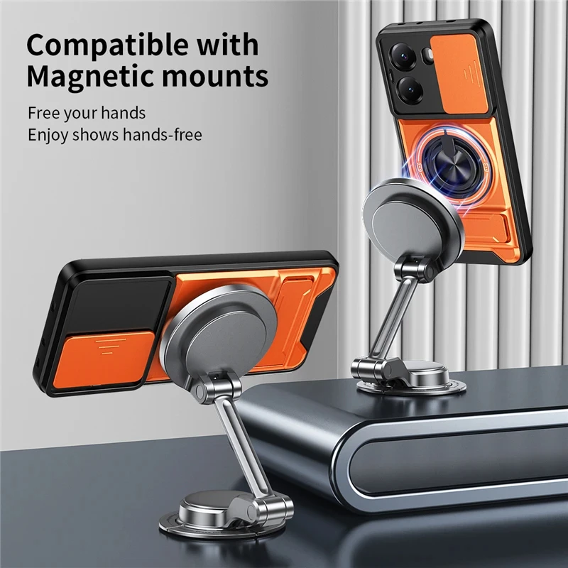 Magnetic Ring Stand Holder Phone Case with Shockproof Slide Lens Protector Cover
