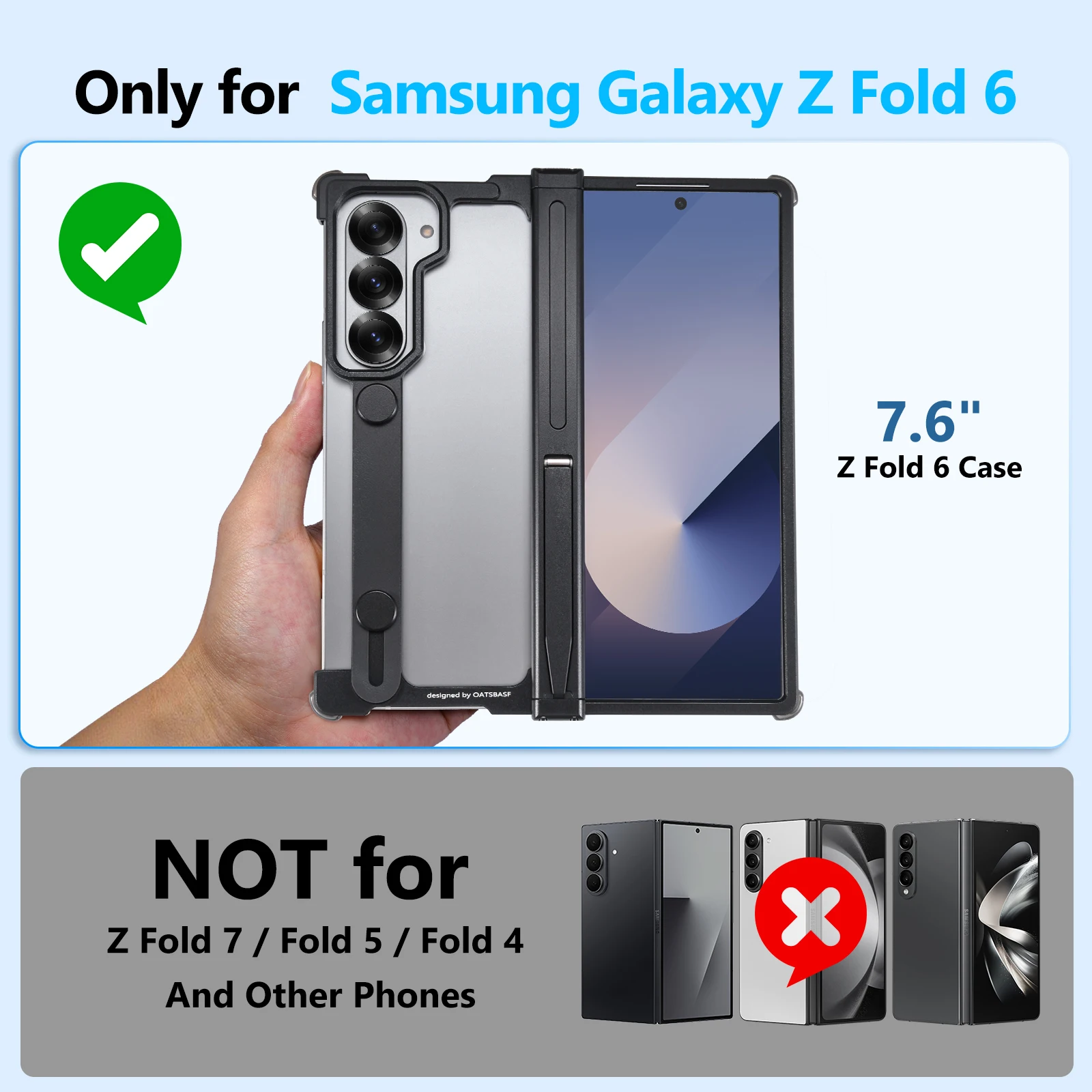 Eary for Samsung Galaxy Z Fold 6 Phone Case With Camera Protective Slim Shells with Hidden Stand & Grip Aluminum Frameless Cover