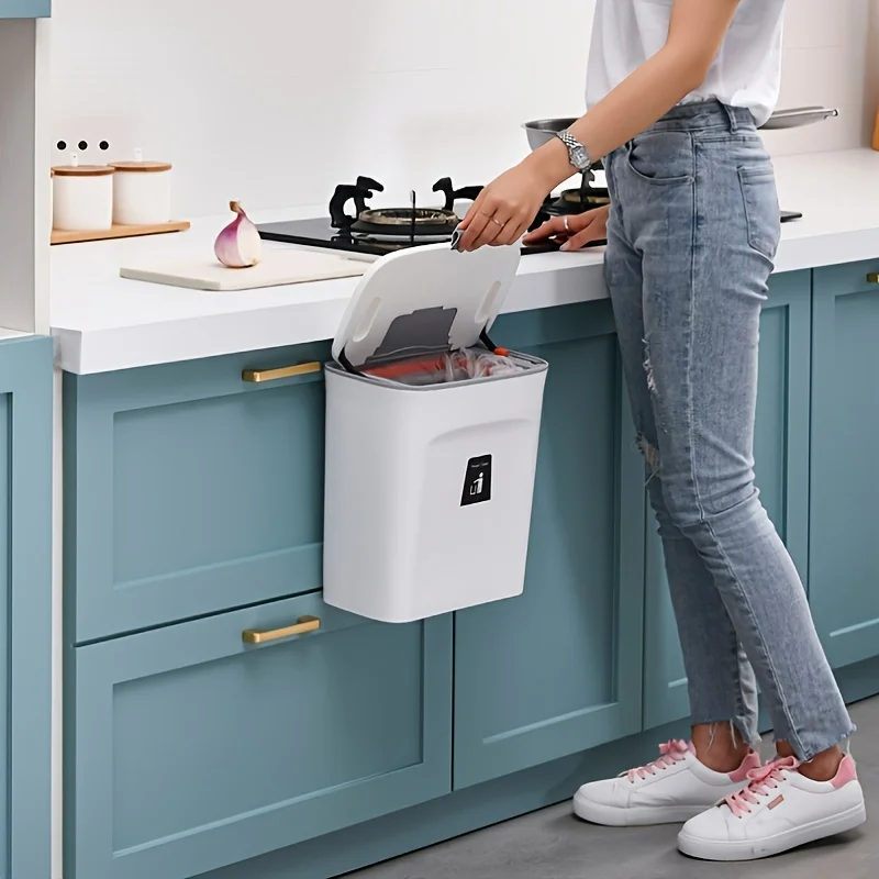 1PC Wall-Mounted Trash Bin with Slide Lid, No Drilling Required, Space-Saving Design, Ideal for Kitchen, Living Room, Bathroom 2