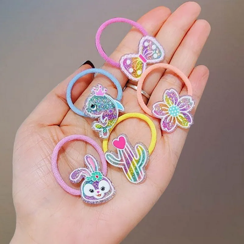 1set Kinder Cartoon Kaninchen Delphin Haar Gummibänder Nette Bogen Haar Krawatte Seil Für Baby Kleine Blume Scrunchie Mädchen haar Zubehör – Detail 7