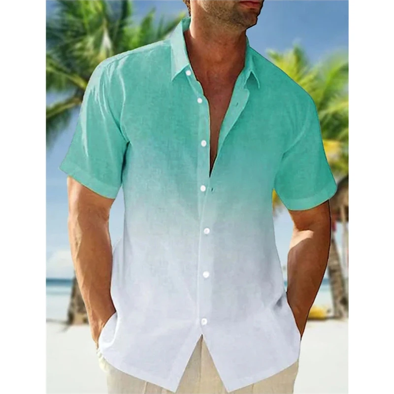 

Мужская свободная рубашка с коротким рукавом, разноцветная Повседневная гавайская рубашка с градиентным 3D Цифровым принтом, для отпуска, 2024