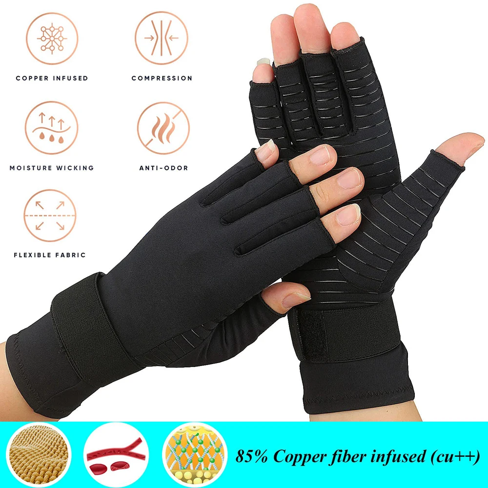Medical Arthritis Gloves with Strap Open Finger Glove Hand Wrist Support for Rheumatoid Arthritis Carpal Tunnel Tendonitis 1Pair