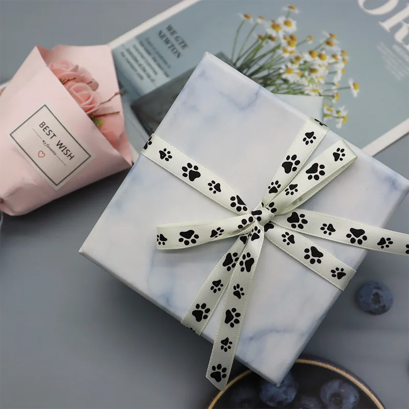 3/8'' 9mm Black Dog Paws Pet Paws Printed Polyester Single Side Satin Ribbon For DIY Sewing Gift Packing Decorations polyester ribbon