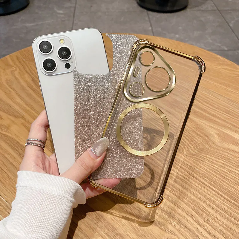 Coque de téléphone à anneau magnétique transparente antichoc pour Huawei Pura 70 Ultra P70 P60 P50 P40 P30 Pro Mate 60 50 40 Pro Plus Glitter Cover_voghion.com