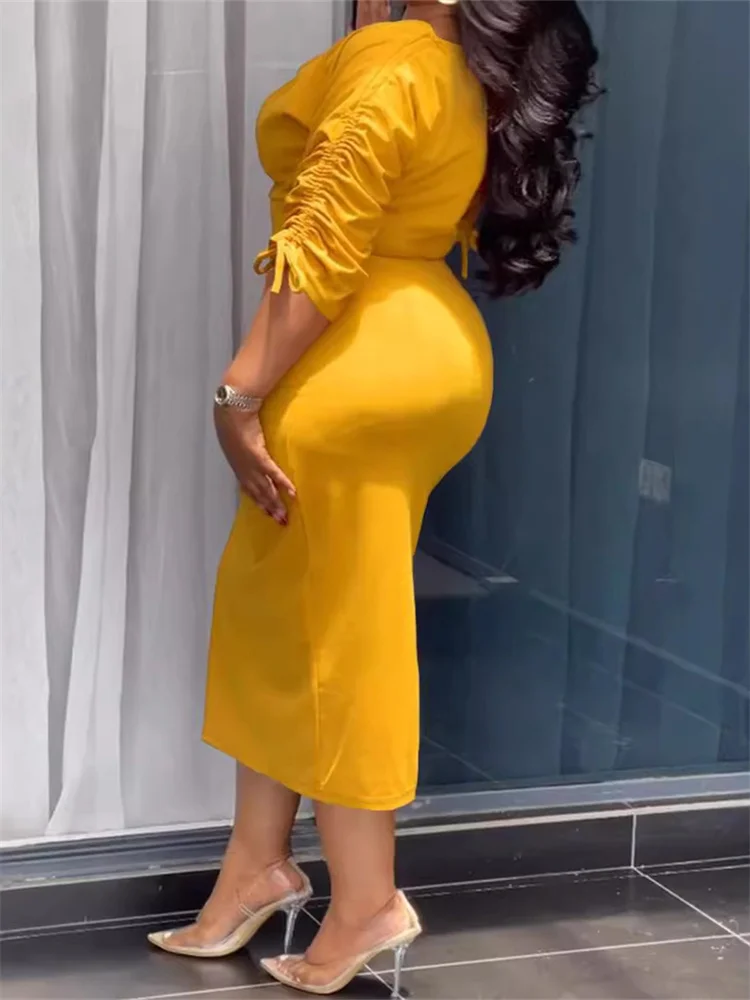 Wmstar Plus Size Dresses for Women Bodycon Stretch Elegant Bandage Sleeve Split Hem Maxi Dress Summer Wholesale Dropshipping