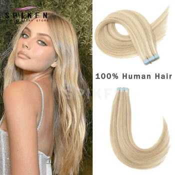 Honey Blonde Tape in Virgin Human Hair Extensions Seamless Adhesive Tape Human Hair Natural Straight Machine Remy Tape on