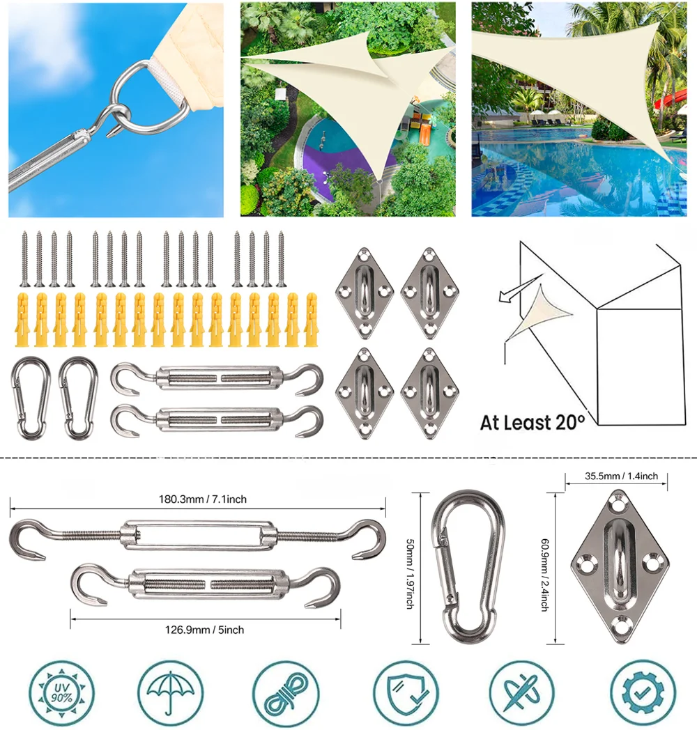 Triangle 2/3/3.6/5M Canopy with Fastening Ropes Premium Weatherproof Breathable Sun Shelter Sun Shade Sails Cloth Outdoor Awning - Image 6