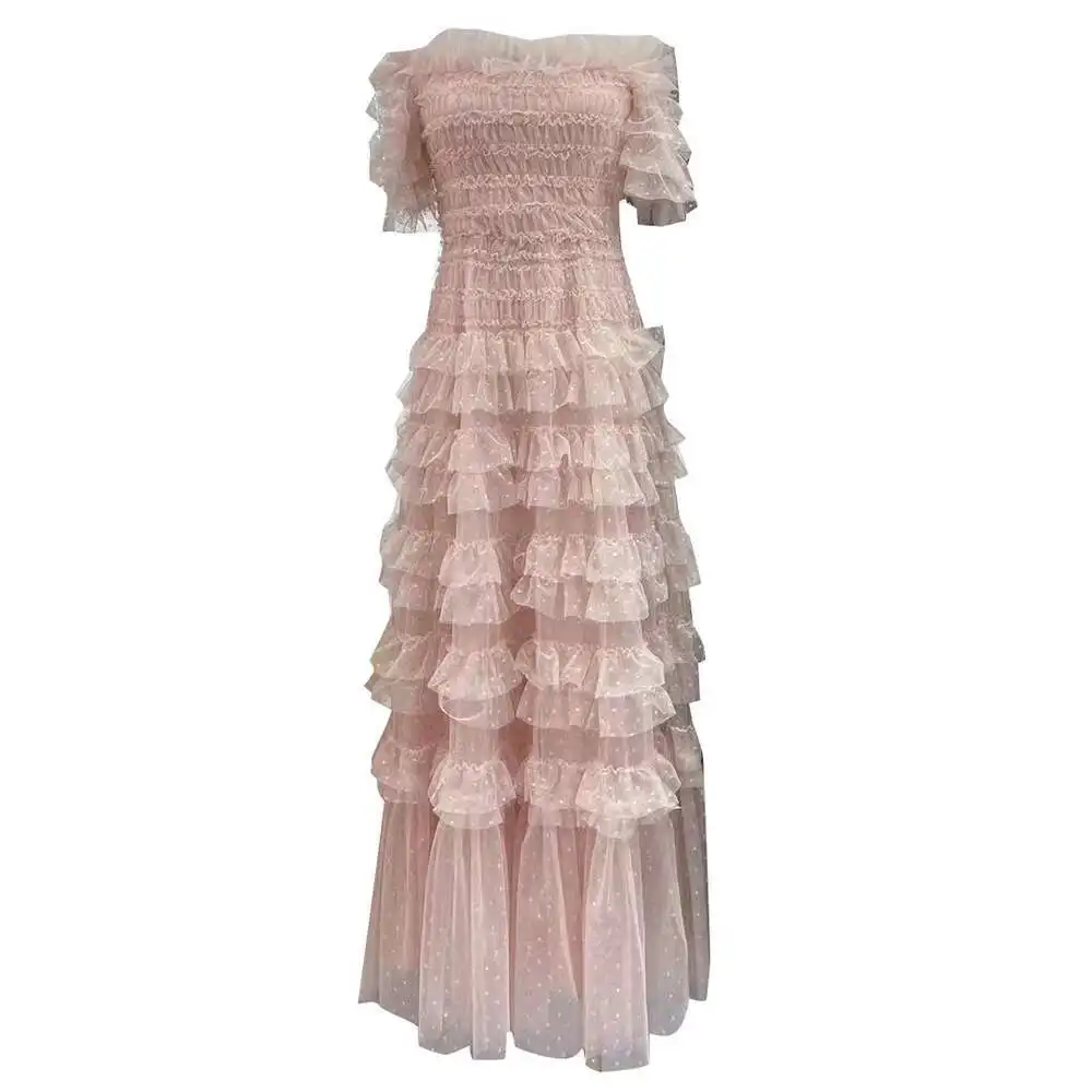 فستان أنيق مائل الرقبة عالية الخصر