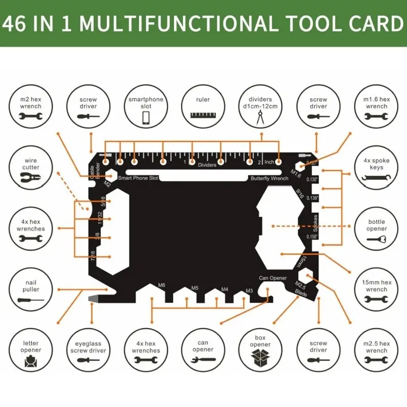 Multi Tool 46 in 1 Credit Card Size Outdoor Camping Survival