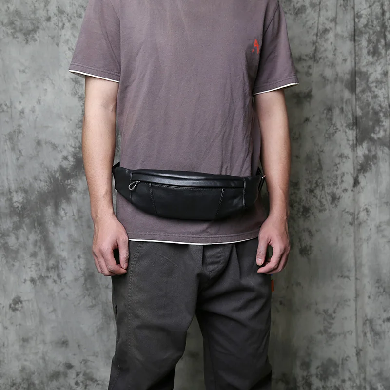 NZPJ Genuine Leather Men's Chest Bag Natural Cowhide Crossbody Bag Multi-functional Outdoor Waist Bag Mobile Phone Bag Men's Bag