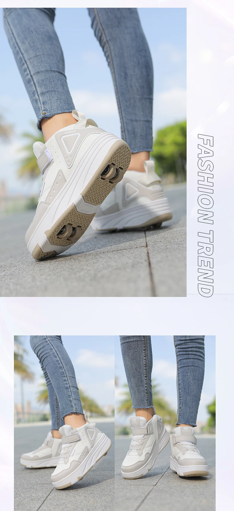 Children Roller Skates - Kids 4 Wheel Shoes With TPR Outsole & Hook And Loop Closure