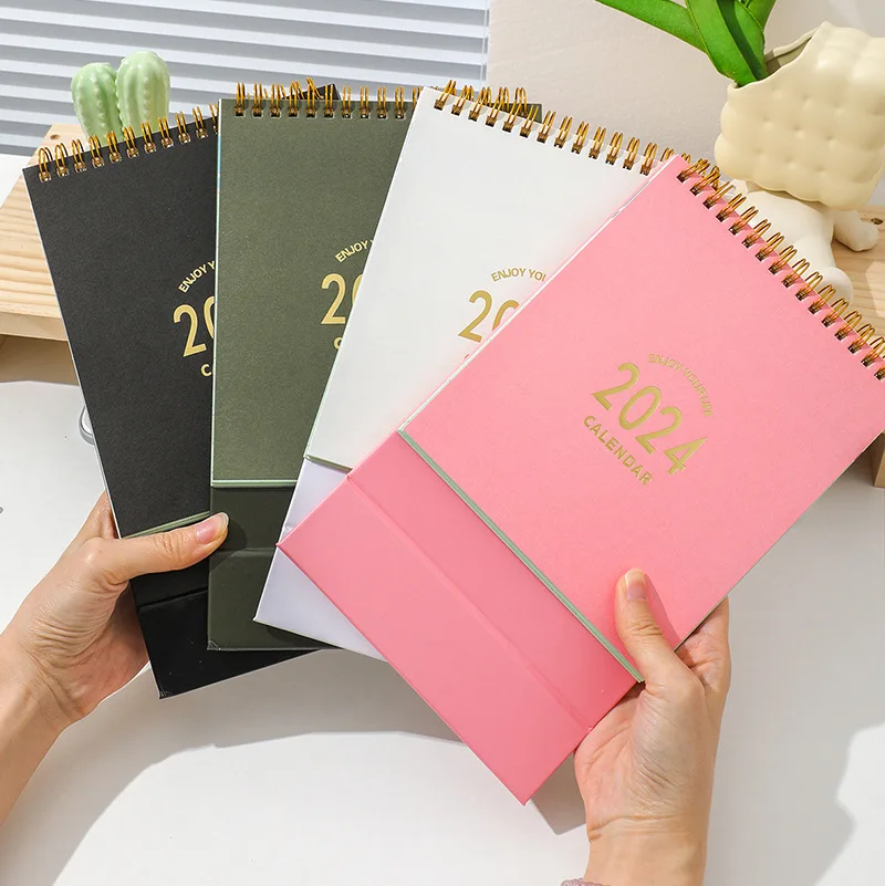 

2024 New Morandi Table Calendar Simplified Desktop English Plan Calendar Time Management Self discipline Book office supplies