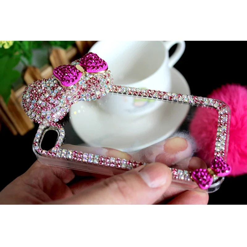 Luxury 3D Bow-knot Diamond Case for iPhone 16 15 14 13 12 11 Pro Max XR 6 7 8 Plus Rose Bling Rhinestone Phone Cases Cover coque