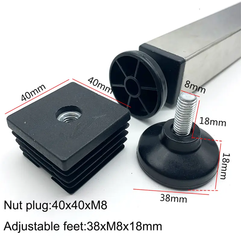 4Pcs Adjustable Furniture Feet And Square/Rectangular Tube Plug With Nuts Black Sofa Chair Table Leveler Legs For Furniture - Image 15