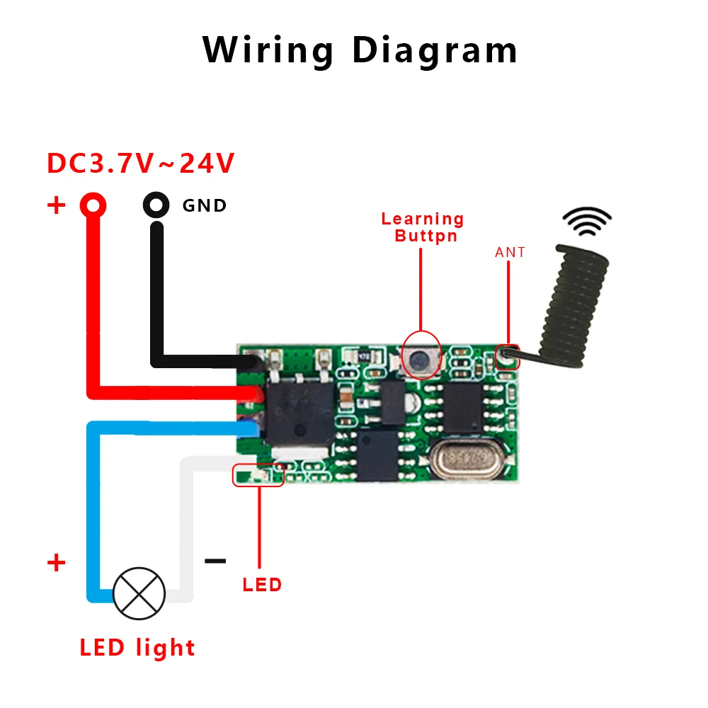 RF Wireless Module DC 3V-24V Wide Voltage Universal RF Module Miniature Wireless Transmitter-Receiver Module 433MHZ Transmitter LED Remote Control