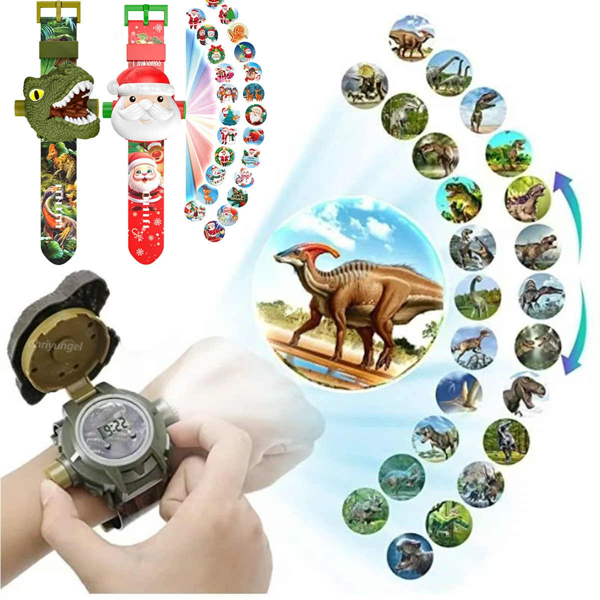 Montre de Projection de dinosaure pour enfants, jouet de projecteur avec 24 motifs, montre électronique de noël, jouets éducatifs, cadeau pour garçons et filles