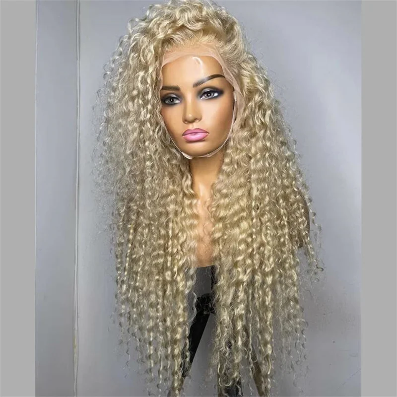 

26 Inch 180Density Blonde Kinky Curly Lace Front Wig For Women with Babyhair Heat Resistant Glueless Preplucked Daily Wear Wig