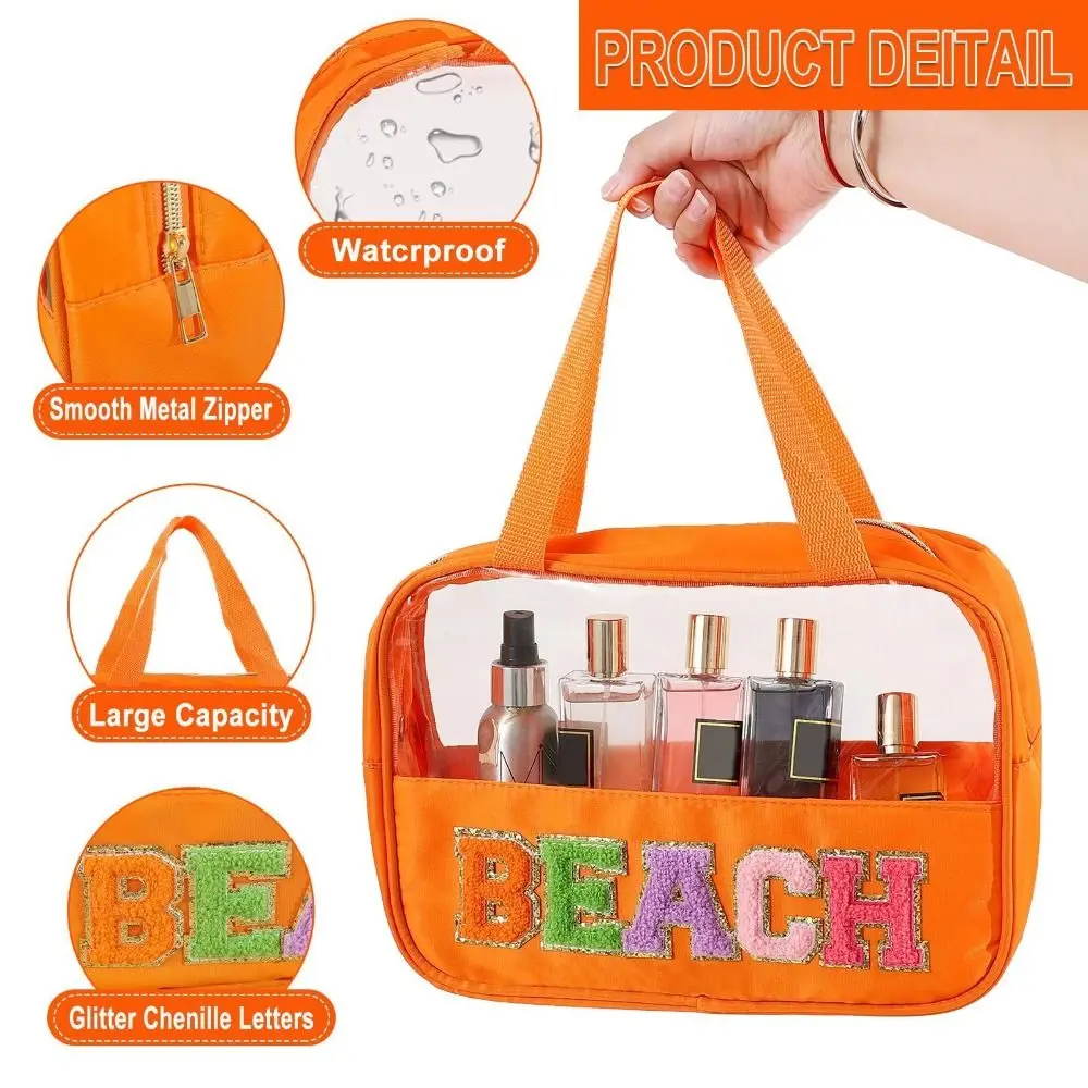 Chenille Letter Patch Snack Bags PVC Zipper Clear Bag Plush Cosmetic Bag