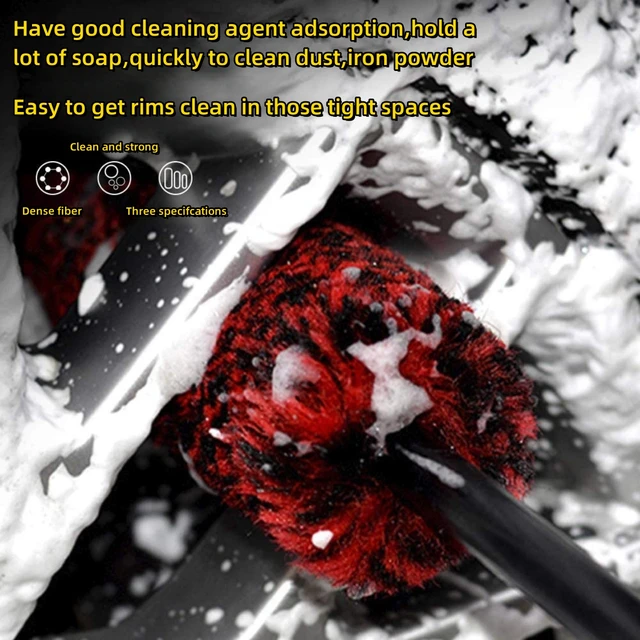 Brosse de détail de roues automobiles, outils de nettoyage de roues pliables en laine pour jante de voiture, lavage des pneus, nettoyage facile des zones difficiles à atteindre 6