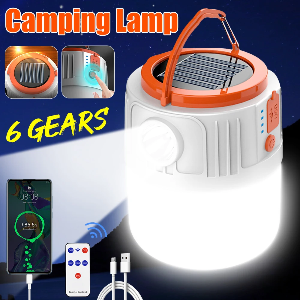 6gears Led Portable Lanterns Solar Camping Light Usb Power Bank Remote