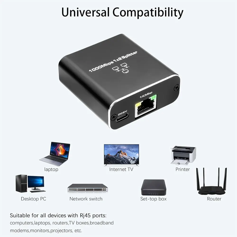 Gigabit Ethernet Switch Rj45 network splitter LAN Gigabit Extension Adapter 1000Mbps Network Connector 1to2 For PC Laptop TV Box Router