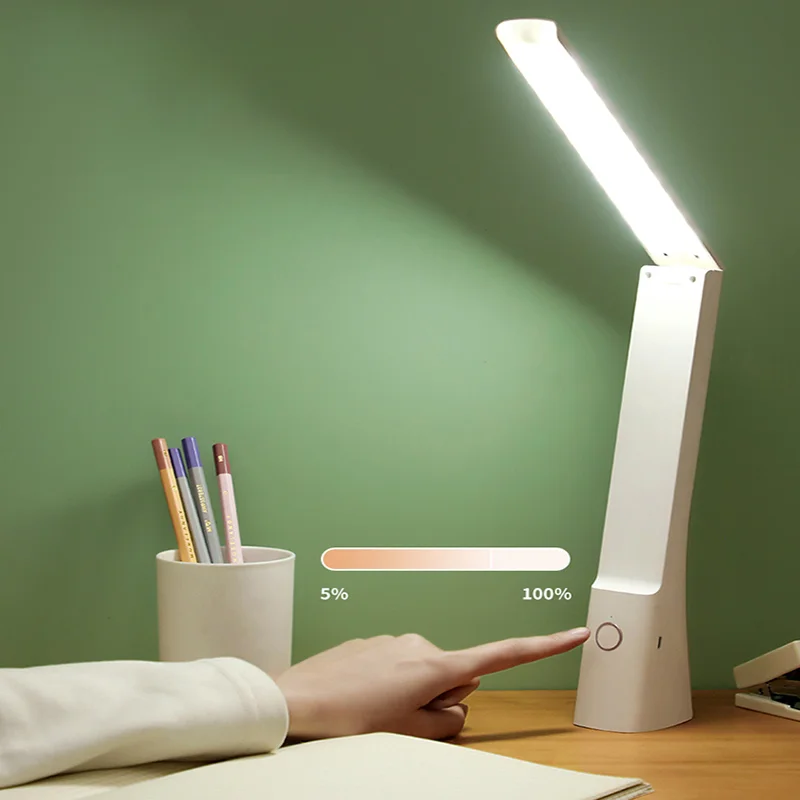 GreyFoldableLedDeskLampPortableUsbRechargeableStudyTableLamp