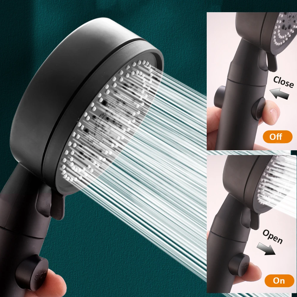 Shower Head Five-Speed Adjustable Large Water Spray Multi-Function Supercharged Water Saving Shower Head Black Silver Shower Single Head