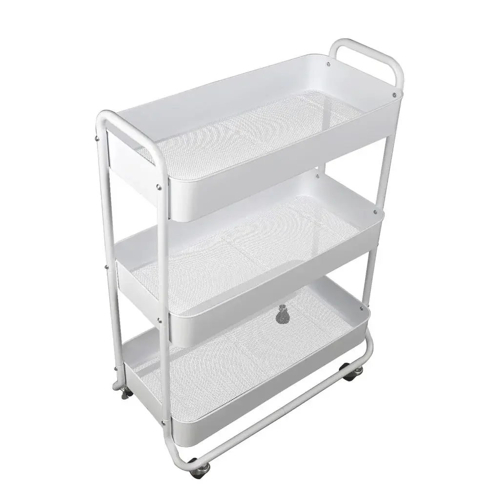 Metal Utility Cart 3 Tier White Rolling Laundry Organizer Adult Child StorageBasket Easy Assembly