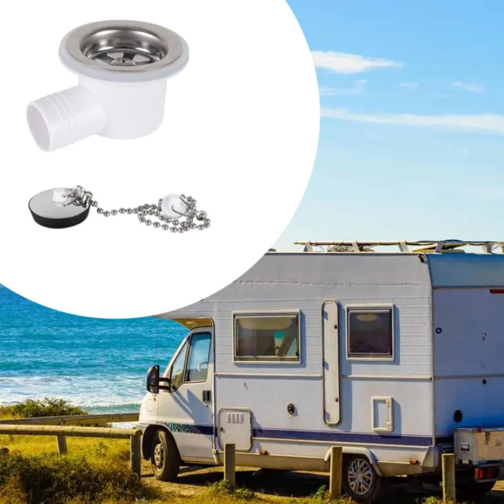 Sink Waste Drain Plug Hole Angle Fitting Stainless Steel Easy Installation Replaces for Motorhome Boat without Tube