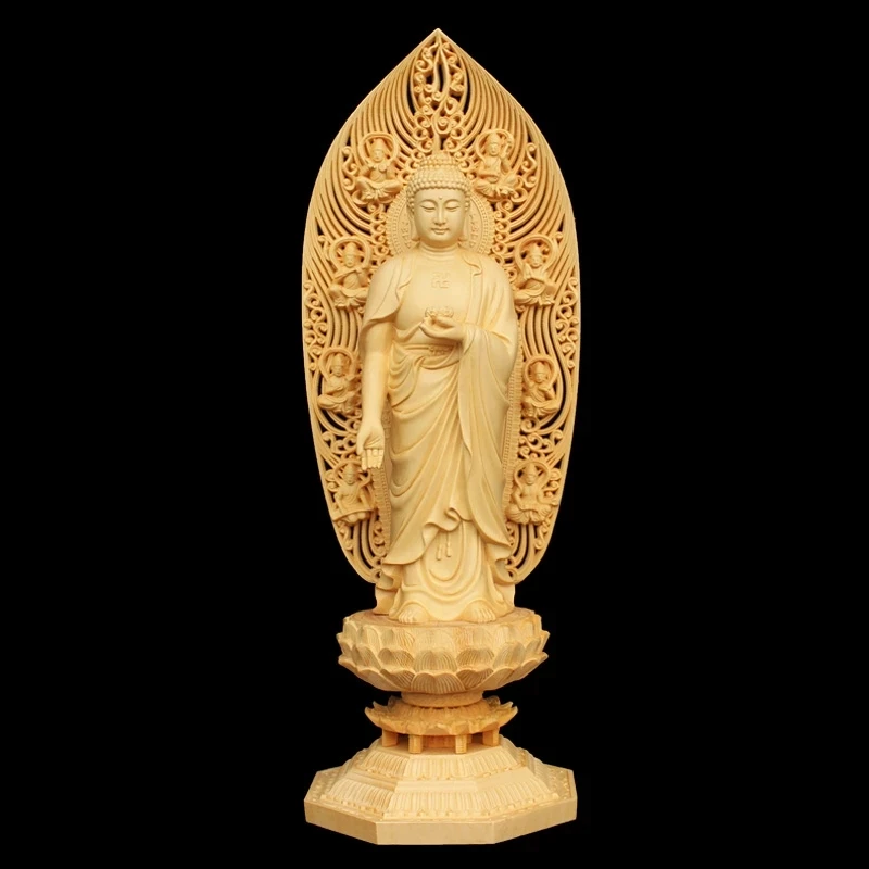 

Solid wood carving 43cm statue of Amitabha，Semi-hand carved Buddha statue Feng Shui Decoration Statue for Home Living Room