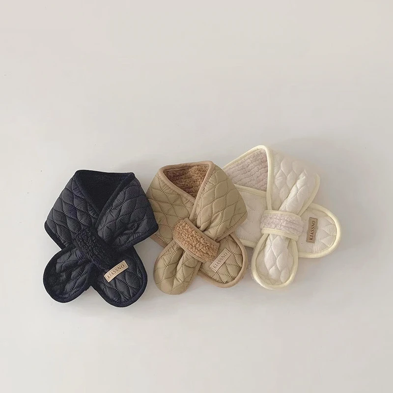 Solid Color Children's Scarf Autumn Winter New Baby Boys Girls Lamb Wool Thickened Warm Cross Neck Protection