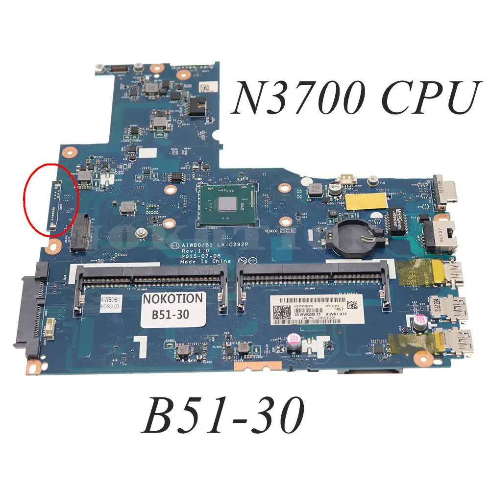 

5B20L02417 AIWB0 B1 LA-C292P основная плата для LENOVO IdeaPad B51-30 15,6 дюймов PC материнская плата N3700 N3710 CPU