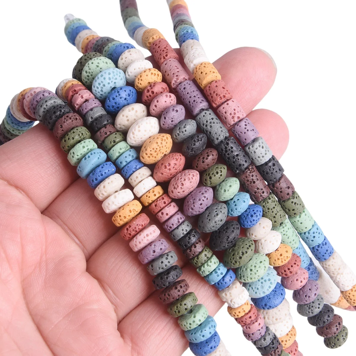 1 Strand Mixed Natural Volcano Lava Stone 6mm 8mm 10mm Rondelle Cylinder Shape Beads For Jewelry Making DIY Bracelet Findings