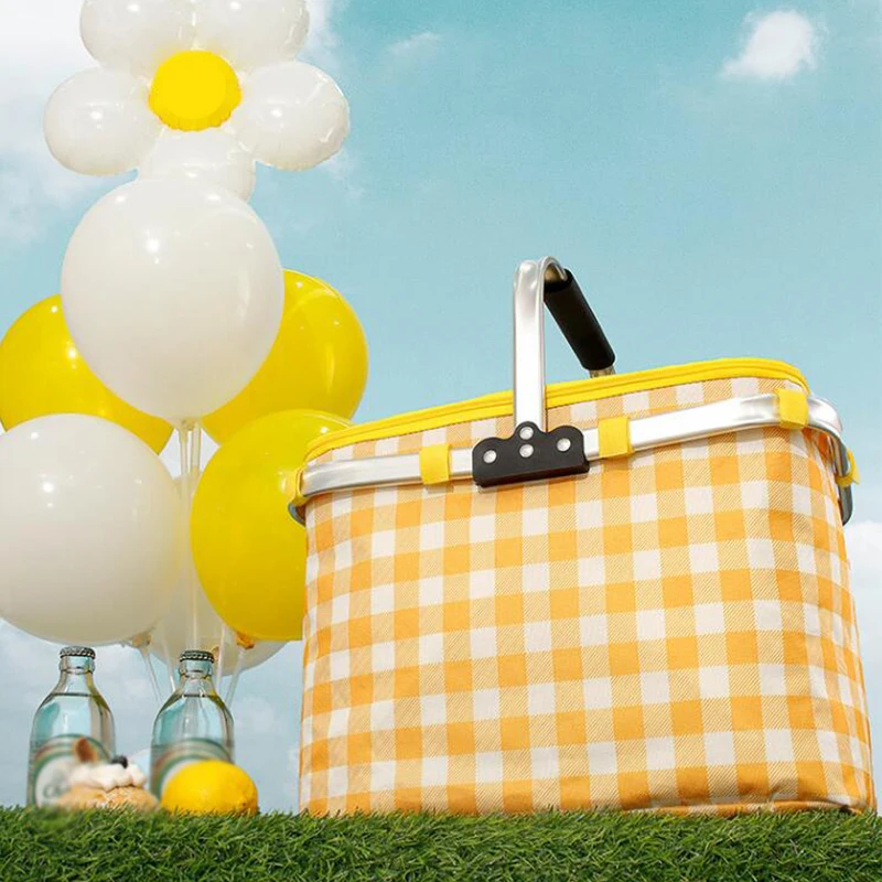 Retro Pastoral Lunch Bag Falten Outdoor Camping Picknick Essen wärme isolierte Kühler Aufbewahrung skorb Getränk Snack halten frische Tasche – Detail 9