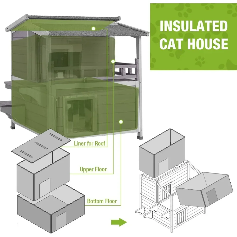 Cat House Outdoor Insulation Feral Kitty Shelter with Insulated Liner for Winter Waterproof Heated Cat Condo